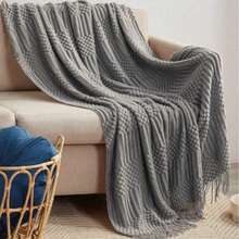 Cirelle Dark Grey Knit Throw Blanket With Tassels For Couch Sofa Bed - Soft Cozy Textured Cable Knitted Decorative Throw Blankets - Grey - View 5