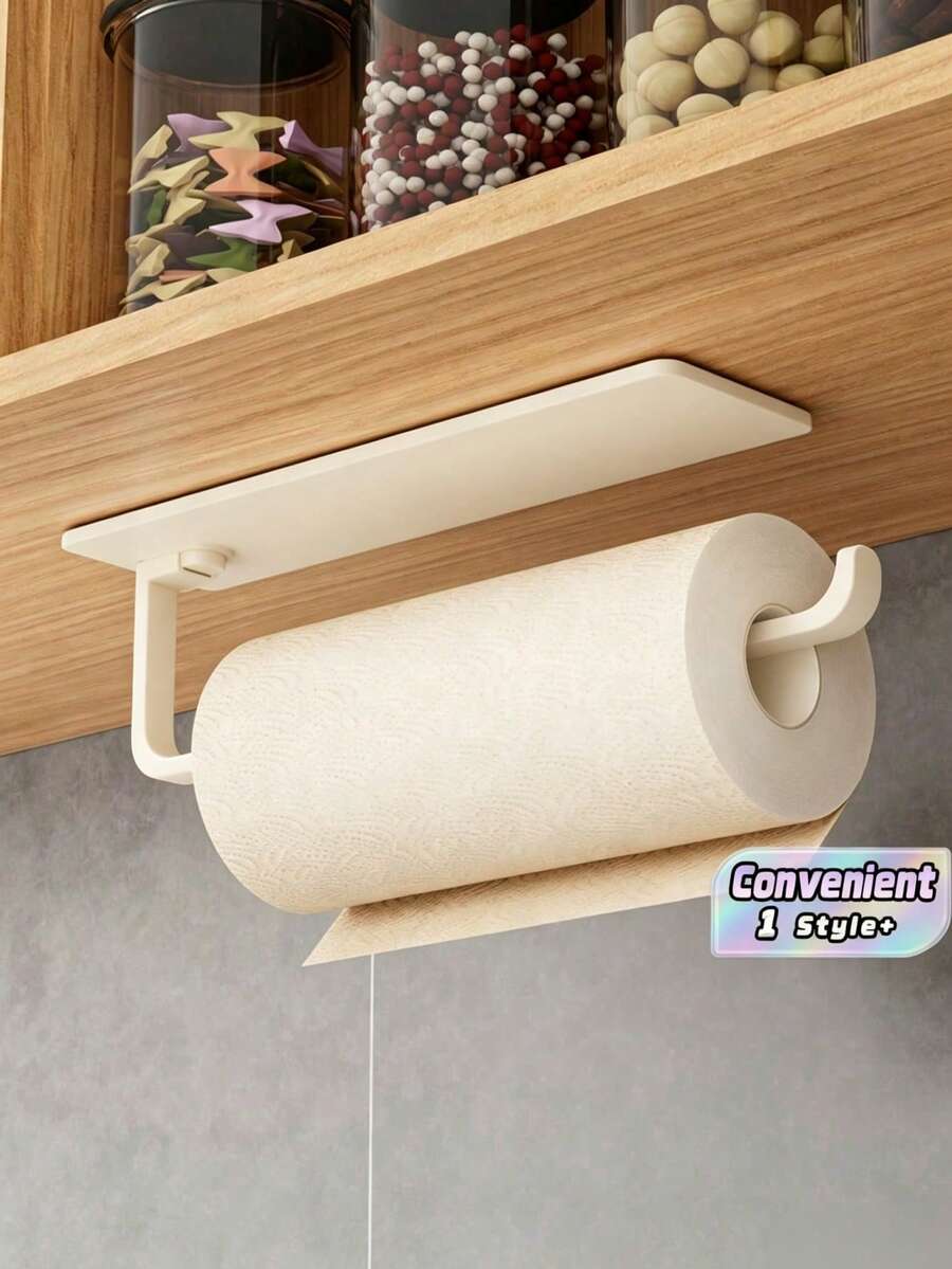 1PC UnderCabinet Paper Towel Holder Shelf SelfAdhesive WallMount Sturdy Plastic Rustproof SpaceSaving Vertical Rack EasyInstall Kitchen Bathroom Laundry Quick Access Strong Load Bearing Modern Essential - View 1