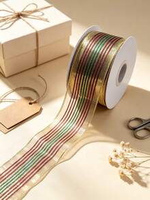 1.5 Inch Wired Edge Ribbon, 25 Yards Per Roll, Assorted Plaid Check Sheer Fabric Wired Ribbon, Multi‑Pattern Decorative Ribbon For Gift Wrapping, Bow Making, Christmas Holiday Home Decoration, DIY Craft Ornament Supplies - multicolor - View 11