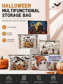Festive Halloween Canvas Hand Bag, Versatile Organizer Pouch, Suitable As Pencil Case, Cosmetic Bag And Toiletry Bag - View 1