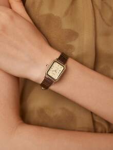 MOTF PREMIUM RELOJ DE MUJER DE CUADRADO DORADO ROSA CON NÚMEROS ROMANOS - Marrón - Ver 9