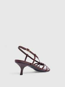 CUCCOO SZL 女款 5.5CM 高跟涼鞋 圓頭露趾 交叉細跟 深棕色 性感百搭優雅 日常通勤/海灘/派對 - 深棕色. - 查看 3