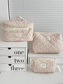 Found Favorite 1Pc/Set Floral Makeup Bags Corduroy Multifunctional Cosmetic Organizer Portable Cosmetics Storage Clutch With Zipper Closure For Cosmetics,Skin Care - Multicolor - View 8