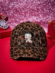 Betty Boop X Joivida 1pc Printed Baseball Cap, Cartoon Print, Breathable Material, Easy Style And Match, Street Style Statement, For Men And Women, Perfect Everyday Item - Coffee - View 1