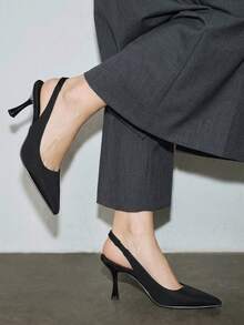 Bholvia Ladies Pointed Back Strap Slingback Low Vamp Spring Shoes Work Shoes Suede Shoes Rear Strap Shoes Black - Black - View 4