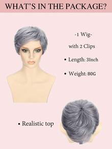 Short Grey Bangs Straight Wig, Daily Wear, Real Human Hair, None Lace Front Wigs Machine Made Wig Lightweight Short Wig - SGray - View 4