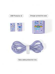 FRIENDS X SHEIN 3 Pcs Data Line Protective Cover, Suitable For IPhone Charger, Cherry Printing Pattern, Charger Protective Cover (Without Data Line) - Purple - View 4