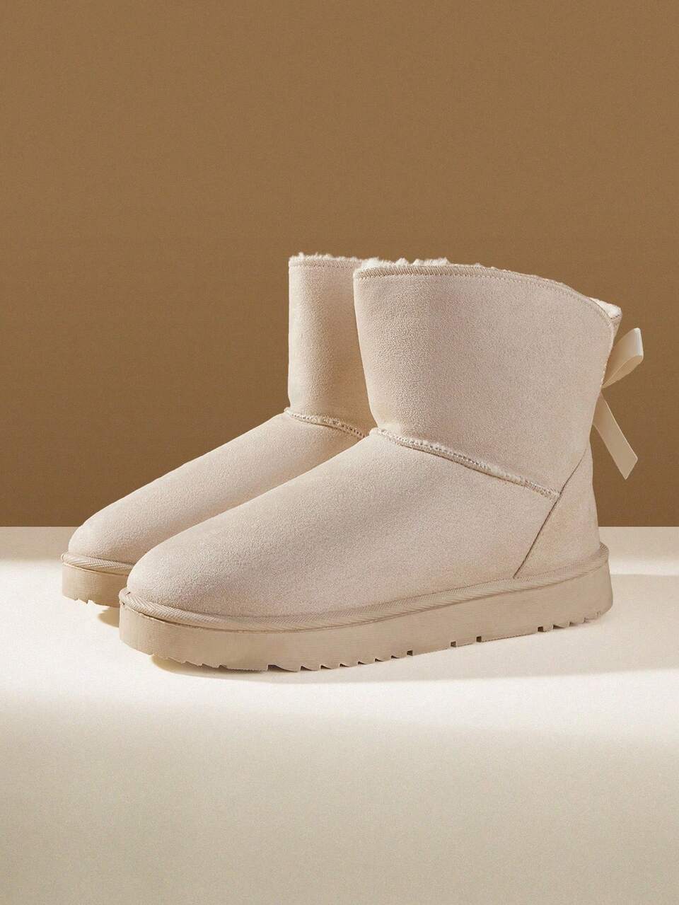 CUCCOO EASI Women's Thick-Soled Velvet Daily Travel Casual Versatile Snow Boots, Autumn And Winter New Women's Short Snow Boots, Heel Ribbon Bow Suede Velvet Warm