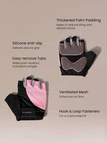 GLOWMODE Train Strong Anti-Slip Fitness Gloves With Padded Protection, Silicone Grip Palm, Breathable Mesh & Reflective Logo Gym Workout Training Gear - Pink - View 5