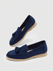 CUCCOO BIZCHIC Women's Round Toe Flat Loafers, Removable, Suitable For Daily Casual Wear, Applicable For Office And Outdoor Fall Shoes - Dark blue. - View 5