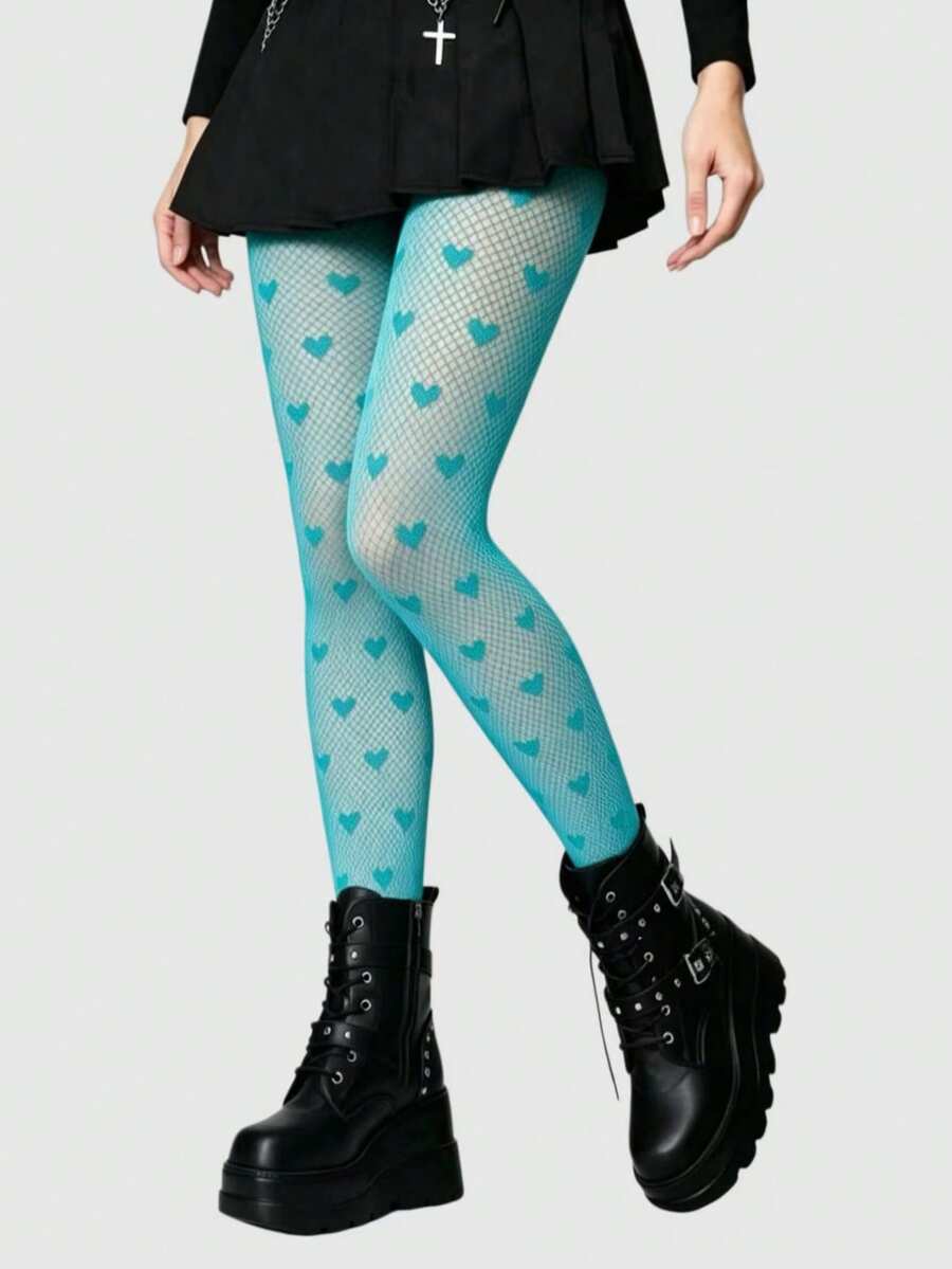 ROMWE Goth Love High Elastic Jumpsuit Fishing Net Socks Are Suitable For Matching Skirts - lake blue - View 1