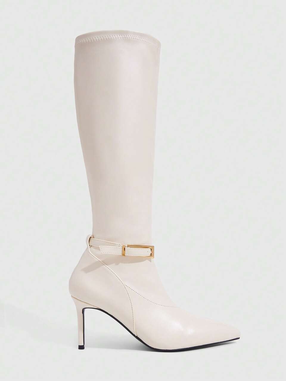 CUCCOO SZL Pointed Thin Heel Metal Belt Buckle But Knee Boots Autumn And Winter New Soft Leather Thin Commuter Tall Women's Boots Oblique Tube Large Tube Circumf Fall Shoes