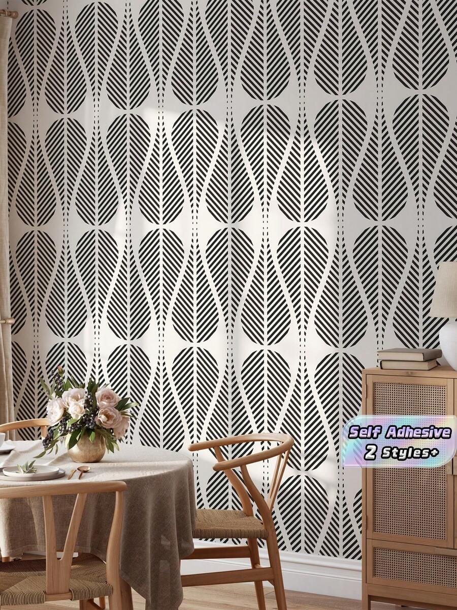 1PC Black White Diagonal Geometric Line Teardrop Pattern Self Adhesive Peel And Stick Removable Wallpaper Sticker For Cabinet Countertop Bedroom Kitchen Wall Decoration Living Room Furniture Wardrobe Door Surface Covering - multicolor - View 1