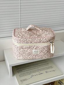 Found Favorite 1Pc/Set Floral Makeup Bags Corduroy Multifunctional Cosmetic Organizer Portable Cosmetics Storage Clutch With Zipper Closure For Cosmetics,Skin Care - Multicolor - View 6