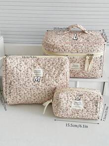 Found Favorite 1Pc/Set Floral Makeup Bags Corduroy Multifunctional Cosmetic Organizer Portable Cosmetics Storage Clutch With Zipper Closure For Cosmetics,Skin Care - Multicolor - View 5
