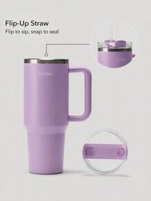 OutZeal 40 Oz High Capacity Stainless Steel Double Insulation Flap Straw Cup With Portable Handle For Gym, Studio, Car, Hiking, Office And Daily Leisure - Purple - View 3