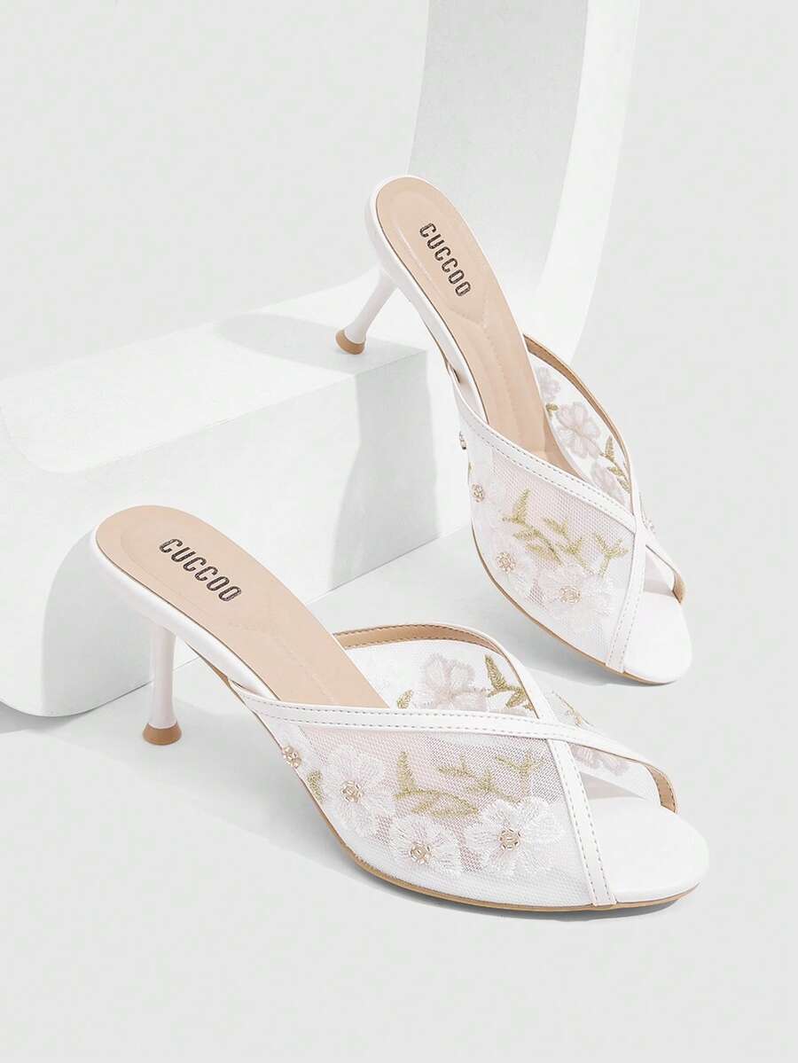 CUCCOO SZL Women's Pointed Toe Retro Mules Heels Sexy Slip-On Stiletto Halter Sandals Suitable For Party Weddings Everyday - White - View 1