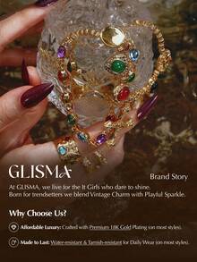 Glisma 18k Gold Plated Moon Gemstone Chain Necklace Bracelet - Yellow Gold - View 7