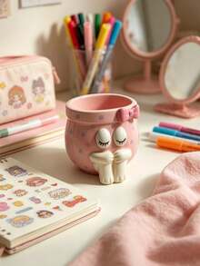Cute Cartoon Shy Girl Hugging Legs Pen Holder, Large Capacity Makeup Brush Organizer, Entryway Storage Decorative Ornament - Girl pen holder - View 8
