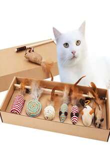 PETSIN 7-Piece Gift Box Set: Cat Wand, Simulated Mouse And Other Cat Toys, Pet Supplies - Multicolor - View 7
