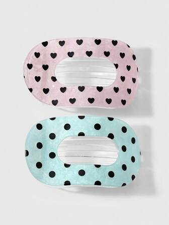 Anime 1 Fresh And Creative Personalized Powder\ Blue Polka Dot Love Fine Flash Hair Claw Abalone Clip, Suitable For Daily Wear By Sisters And Girlfriends