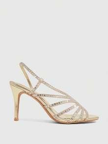 CUCCOO SZL Multi-Layer Crossed Rhinestone Back Strap Stiletto Sandals Women's Open-Toed Banquet Dress High Heels Women's Shoes - Gold - View 2
