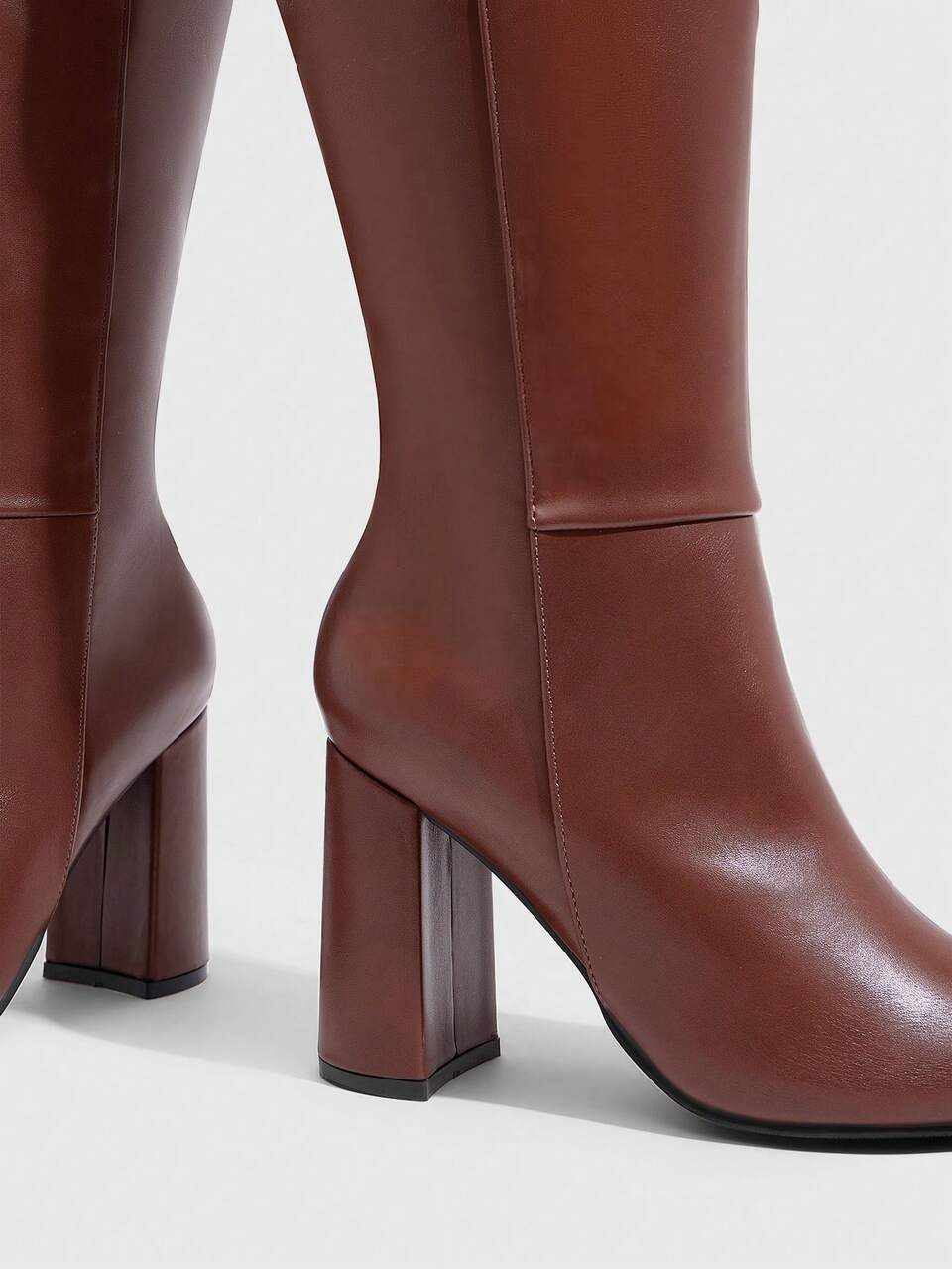 CUCCOO SZL Women Brown Knee High Boots With Chunky Heel And Pointed Toe For Fall Fall Boots