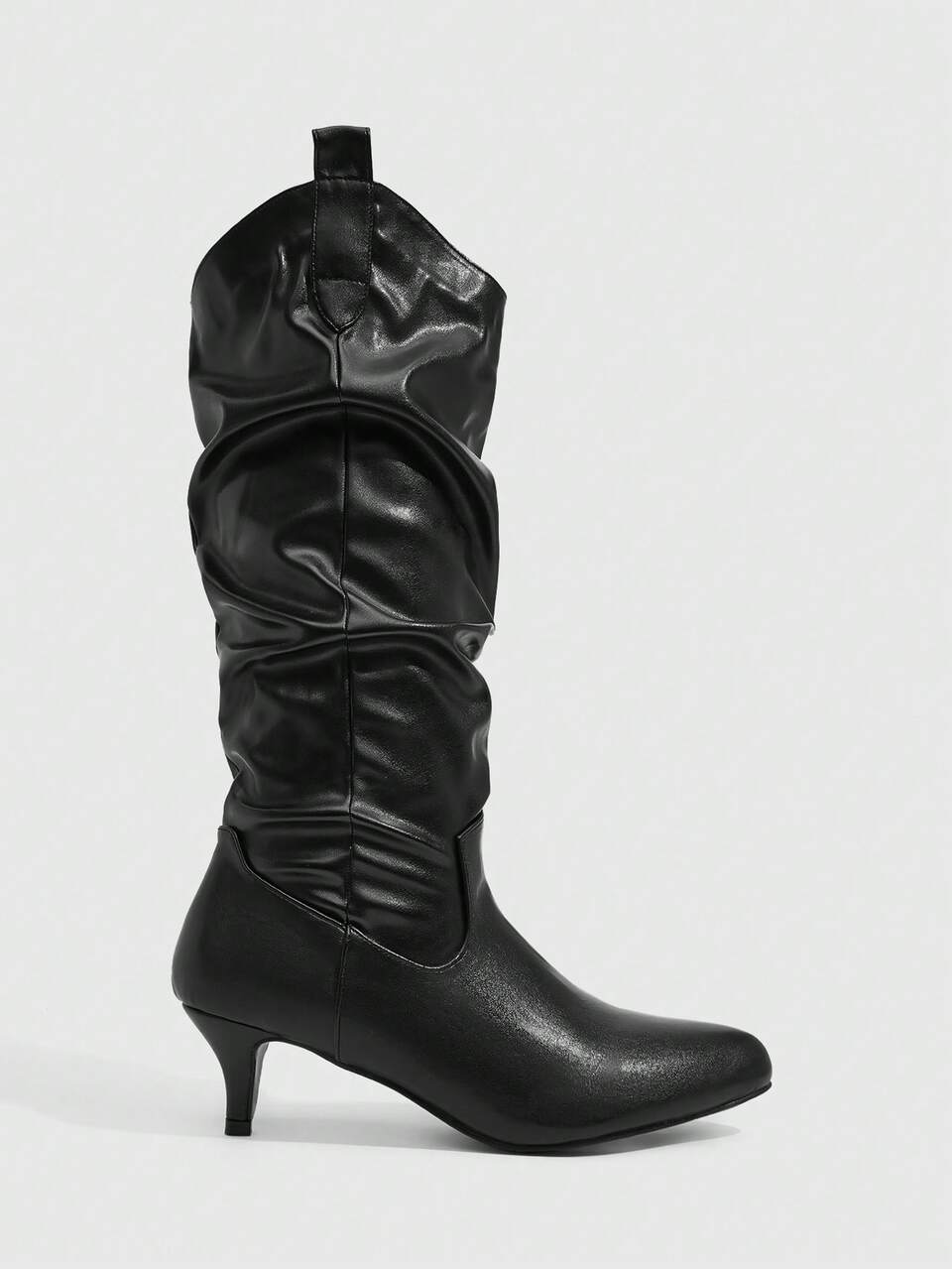 CUCCOO SZL Retro Gentle Style Women Autumn And Winter Commute Dating Solid Color Round Toe High Tube Fine Heel Natural Pile Pleated Tube Elegant Long Tube Fa Fall Boots