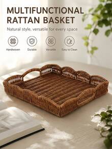 This Modern, Minimalist, Multi-Functional Faux Rattan Fruit Drainer Can Be Used As A Desktop Display Basket, Storage Basket, Tray, Or Even A Bread Basket For The Living Room. - Multicolor - View 8