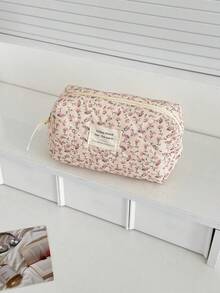 Found Favorite 1Pc/Set Floral Makeup Bags Corduroy Multifunctional Cosmetic Organizer Portable Cosmetics Storage Clutch With Zipper Closure For Cosmetics,Skin Care - Multicolor - View 4