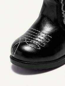 Cozy Pixies Autumn And Winter Fashion Versatile Fun Cute Comfortable Wear-Resistant Black Embroidery Fun Pastoral Baby Ankle Boots Western Cowboy Boots - Black - View 5