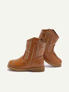 Cozy Pixies Autumn/Winter Fashion Versatile Fun Cute Comfortable Wear-Resistant Brown Embroidery Fun Pastoral Retro Baby Ankle Boots Western Cowboy Boots - Brown - View 3