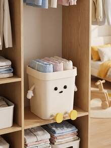 1Pc Cream Style Trash Can, Large Cute Cartoon Waste Bin, High Appearance Level Creative Garbage Bucket For Living Room Bedroom Kitchen Bathroom Household Storage - Multicolor - View 7