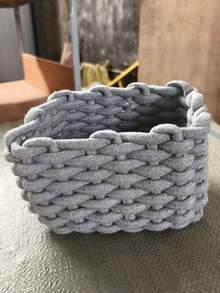1pc Handmade Cotton Rope Storage Basket - Fabric Organizer Box For Desk, Cosmetics, Jewelry, Home Decor, Multi-Use Bin For Bedroom, Bathroom - View 9