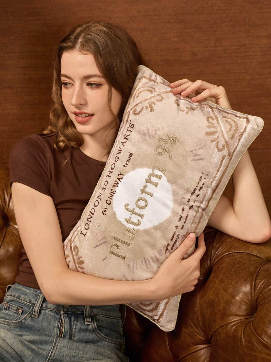 HARRY POTTER X SHEIN Ticket Modeling Throw Pillow - Brown - View 1