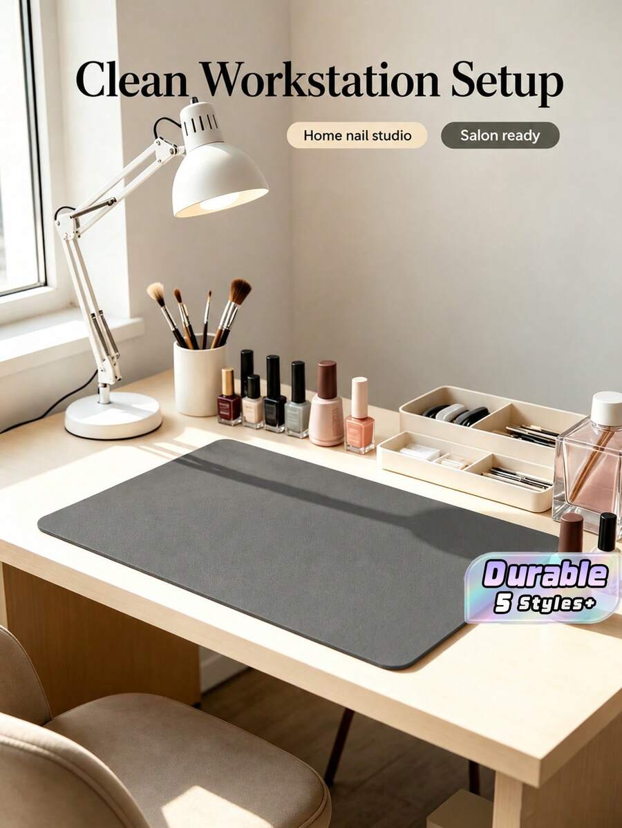 Waterproof And Durable Nail Art Table Mat, Made Of Waterproof And Soft PU Leather, Designed For Studio Tabletops And Foldable Nail Art Armrests. Ideal For Nail Artists In Salons And For Home Use. - Grey - View 1
