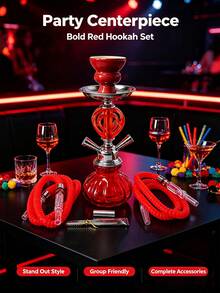1Set Mini Glass Hookah Set, Single/Double Hose Shisha Pipe, Portable Smoking Water Pipe For Home Party Travel, No Electricity Needed, Lightweight Durable Glass, Multiple Colors Available - one-size - View 8