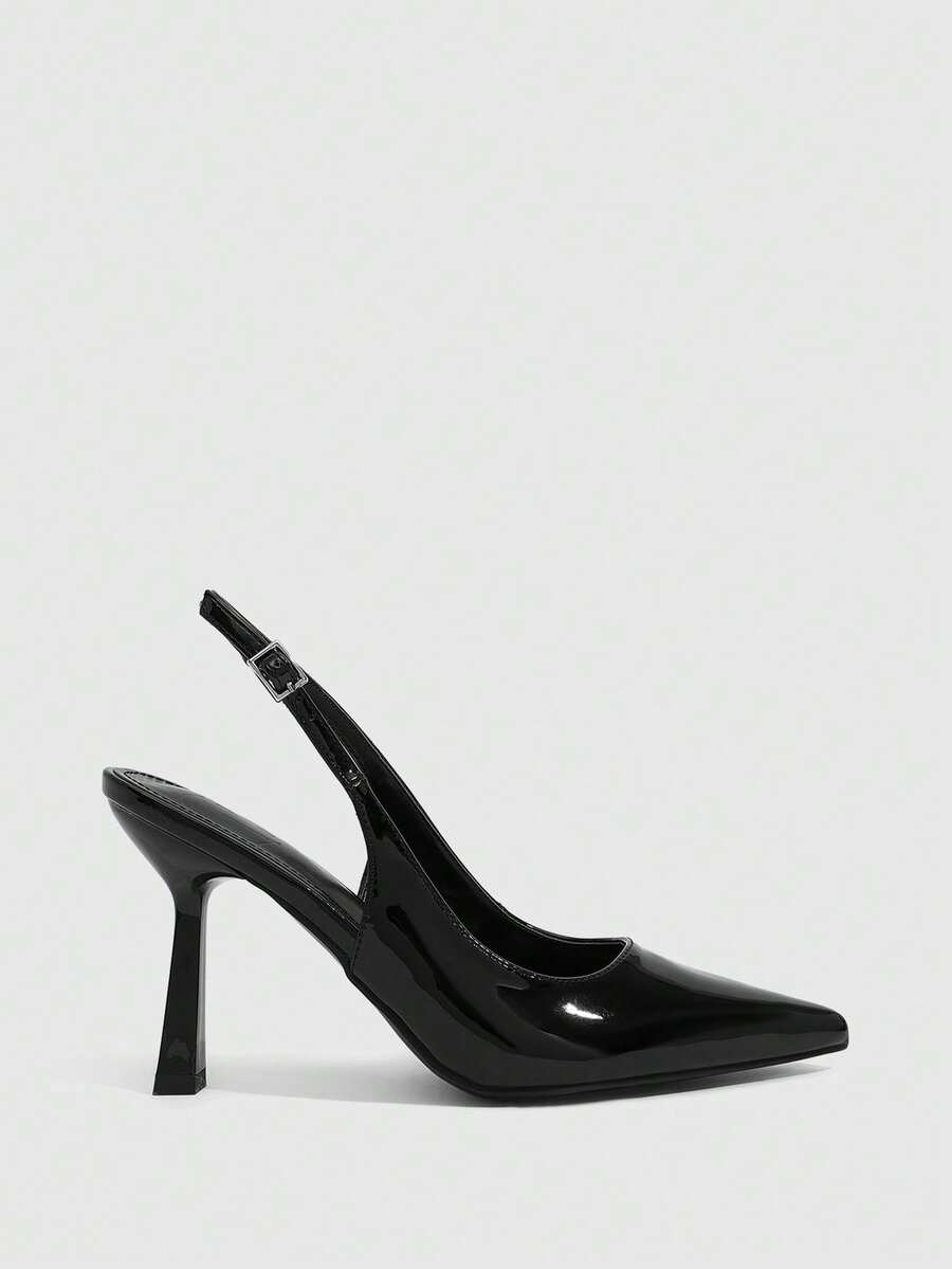 CUCCOO SZL Women's New European & American Minimalist Fashion Pointed Toe Slingback High Heel Pumps With Side Buckle Strap - Black - View 1
