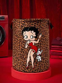 Betty Boop X POKOJA LAND 1 Piece – Cute Animal-Print, Large-Capacity, Foldable Round Storage Basket With Handles; Multi-Purpose Storage Basket For The Nursery. - leopard print - View 6