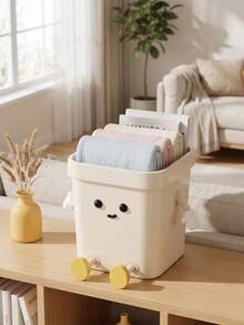 1Pc Cream Style Trash Can, Large Cute Cartoon Waste Bin, High Appearance Level Creative Garbage Bucket For Living Room Bedroom Kitchen Bathroom Household Storage - Multicolor - View 6
