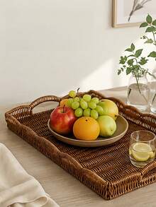 This Modern, Minimalist, Multi-Functional Faux Rattan Fruit Drainer Can Be Used As A Desktop Display Basket, Storage Basket, Tray, Or Even A Bread Basket For The Living Room. - Multicolor - View 2