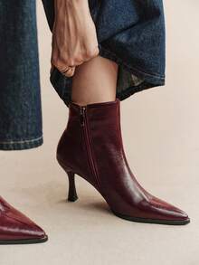 Rosivie Women's Ankle Strap Square Buckle Pointed Toe Burgundy Side Zipper Stiletto High Heel Ankle Boots, Commute Daily Versatile Style - Burgundy stiletto - View 4