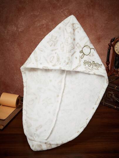 HARRY POTTER X SHEIN Gold Embroidered Dry Hair Cap, Gifts, Home Bathroom Decor Summer Dry Hair Towels, Back To School