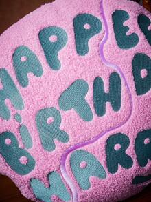 HARRY POTTER X SHEIN Birthday Cake Pink Letter Pattern Throw Pillow - Pink - View 3