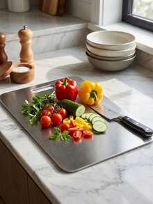 Stainless Steel Cutting Board, Titanium‑Steel Kitchen Cutting Board Suitable For Cutting Meat, Fruits And Vegetables. Stainless Steel Cutting Board, Essential Kitchen Supplies & Kitchen Decor - Multicolor - View 7