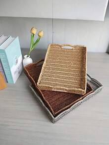 This Modern, Minimalist, Multi-Functional Faux Rattan Fruit Drainer Can Be Used As A Desktop Display Basket, Storage Basket, Tray, Or Even A Bread Basket For The Living Room. - Multicolor - View 15