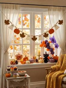秋季毛氈花環橫幅 感恩節南瓜楓葉橡實懸掛裝飾旗 適用壁爐門口牆面 收穫派對居家聖誕萬聖節 鄉村農舍風 室內外裝飾飾品 - 套裝 - 查看 1
