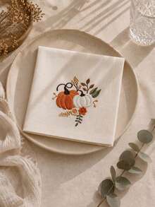 Cirelle 1/2/4 Pcs Embroidered Pumpkin Cloth Napkins, Fall Harvest Polyester Dinner Napkins Set, Washable Reusable Table Napkins For Thanksgiving, Autumn Holiday & Dining Table Decor - Multicolor - View 2
