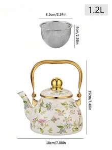 Cirelle Floral Enamel Kettle With Gold Handle – 1.2L /2.5L Stovetop Teapot For Gas Stove, Durable Home Kitchen Essential For Tea & Coffee, Rustic Farmhouse Decor - Multicolor - View 4