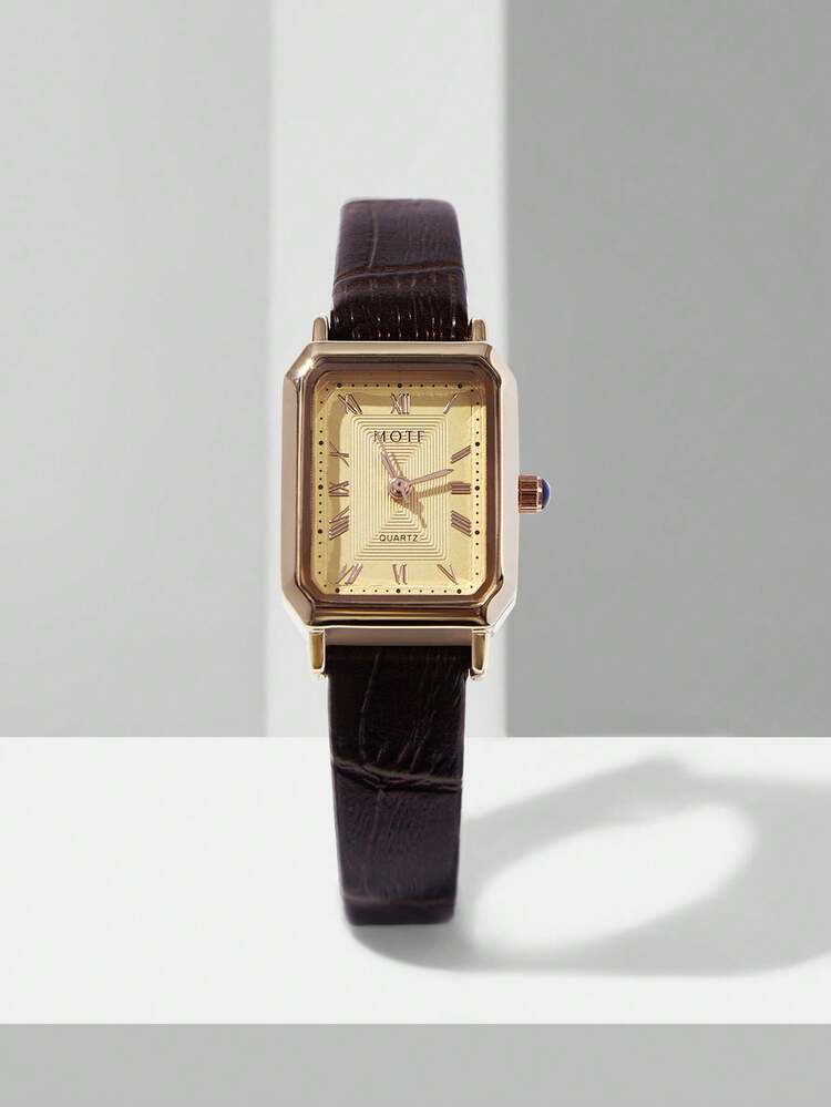 MOTF PREMIUM WOMEN'S ROSE GOLD SQUARE ROMAN NUMERAL WATCH - Brown - View 7